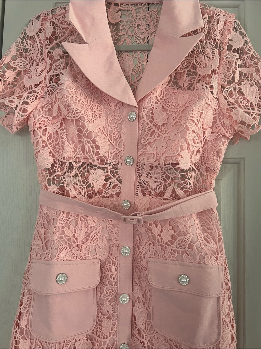 Pink Lace Belted Shirt Dress - Women's - Picture 3 of 8